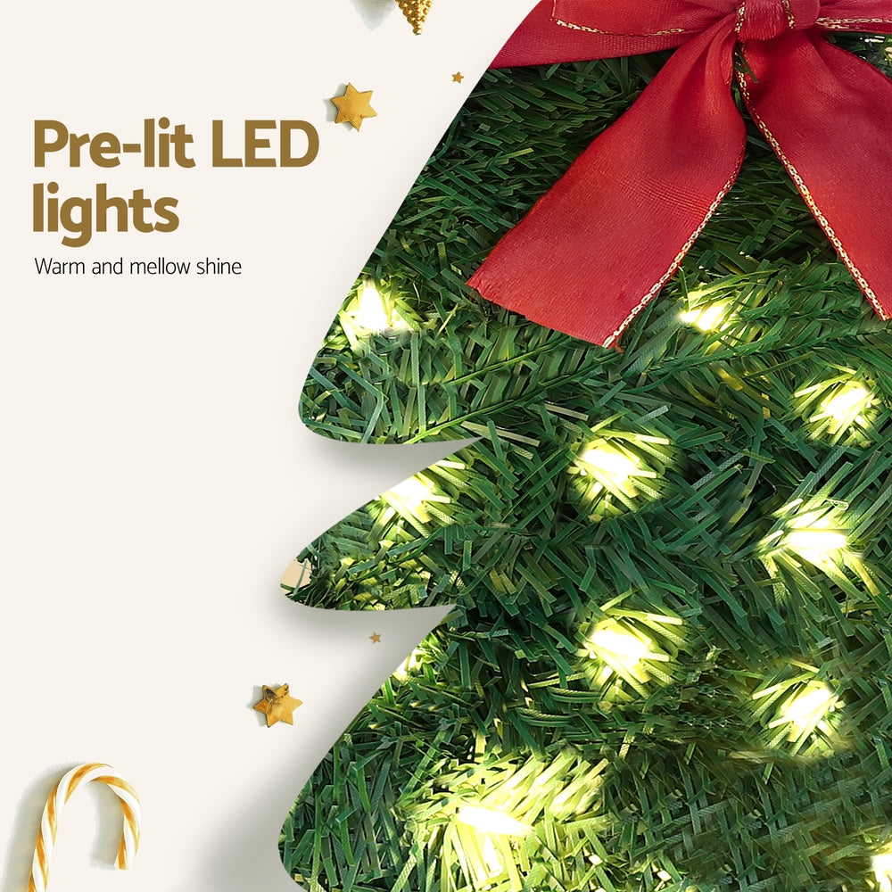 Cat Christmas Wreath Pre-lit 20 LED Xmas Decor Bow Flower 35x30cm