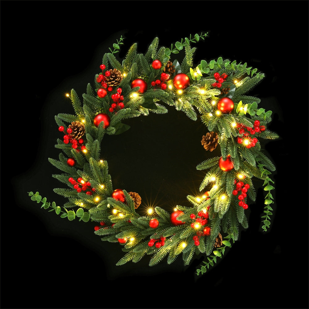 Christmas Wreath 60CM LED Garland Berries Pine Cones Party Decor
