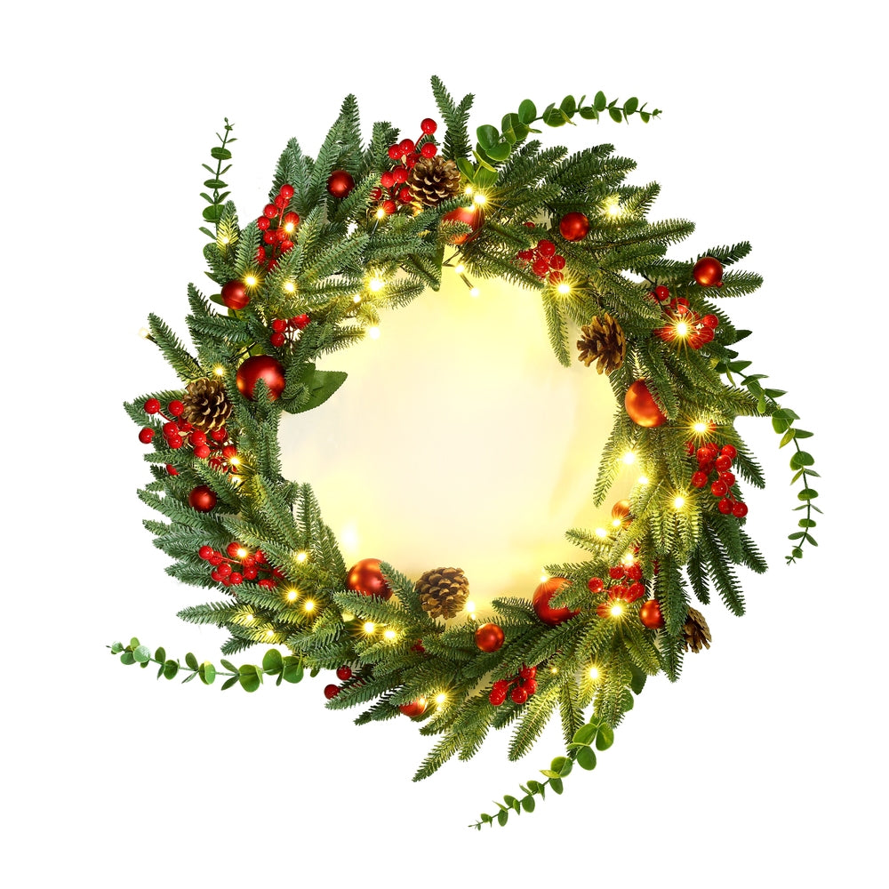 Christmas Wreath 60CM LED Garland Berries Pine Cones Party Decor