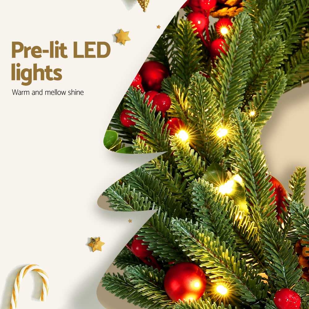 Christmas Wreath 60CM LED Garland Berries Pine Cones Party Decor