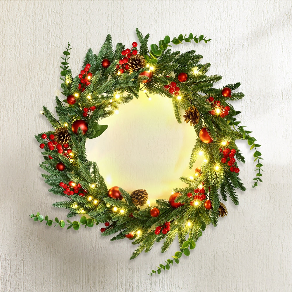 Christmas Wreath 60CM LED Garland Berries Pine Cones Party Decor