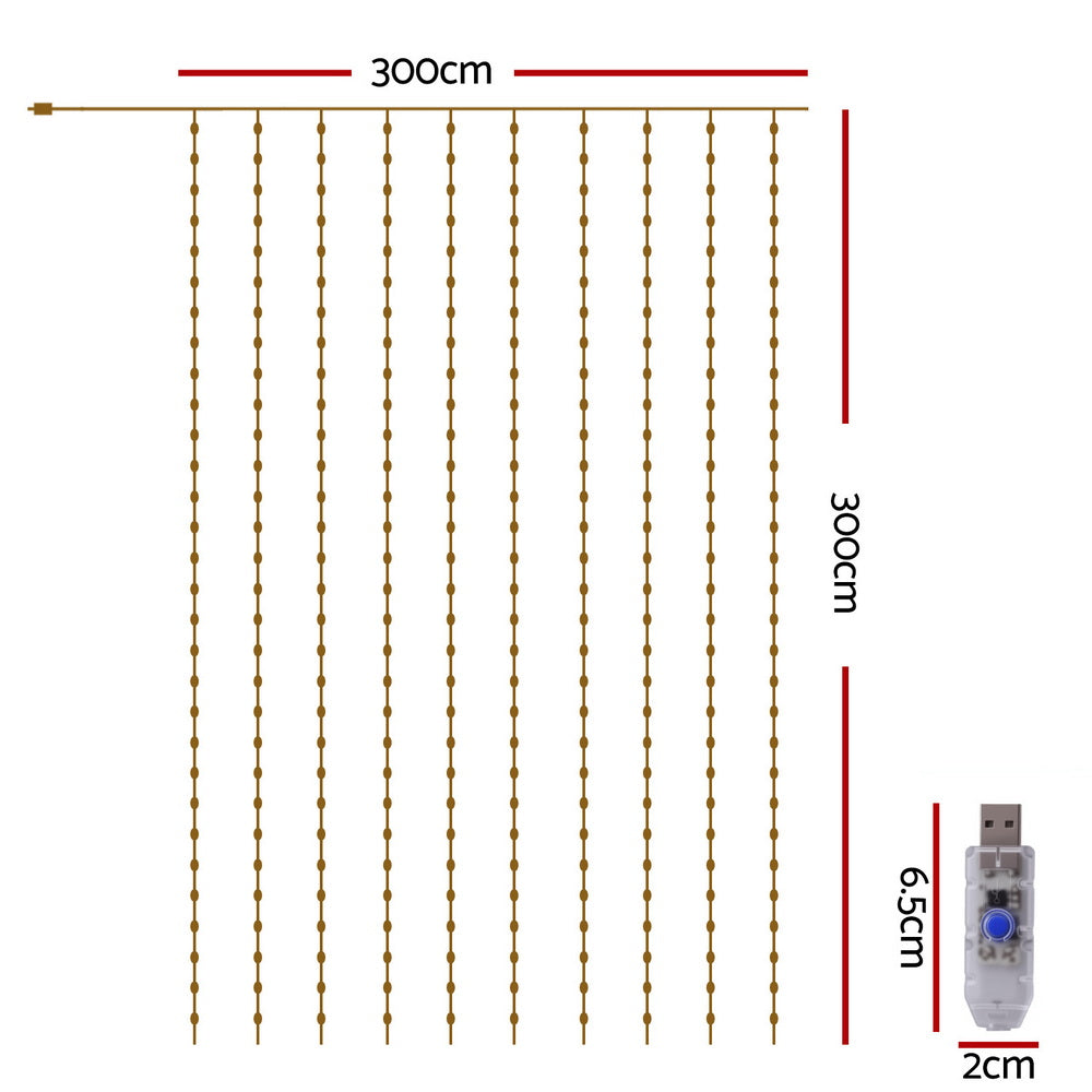 3X3M Christmas Lights Curtain String Light 300 LED Warm White