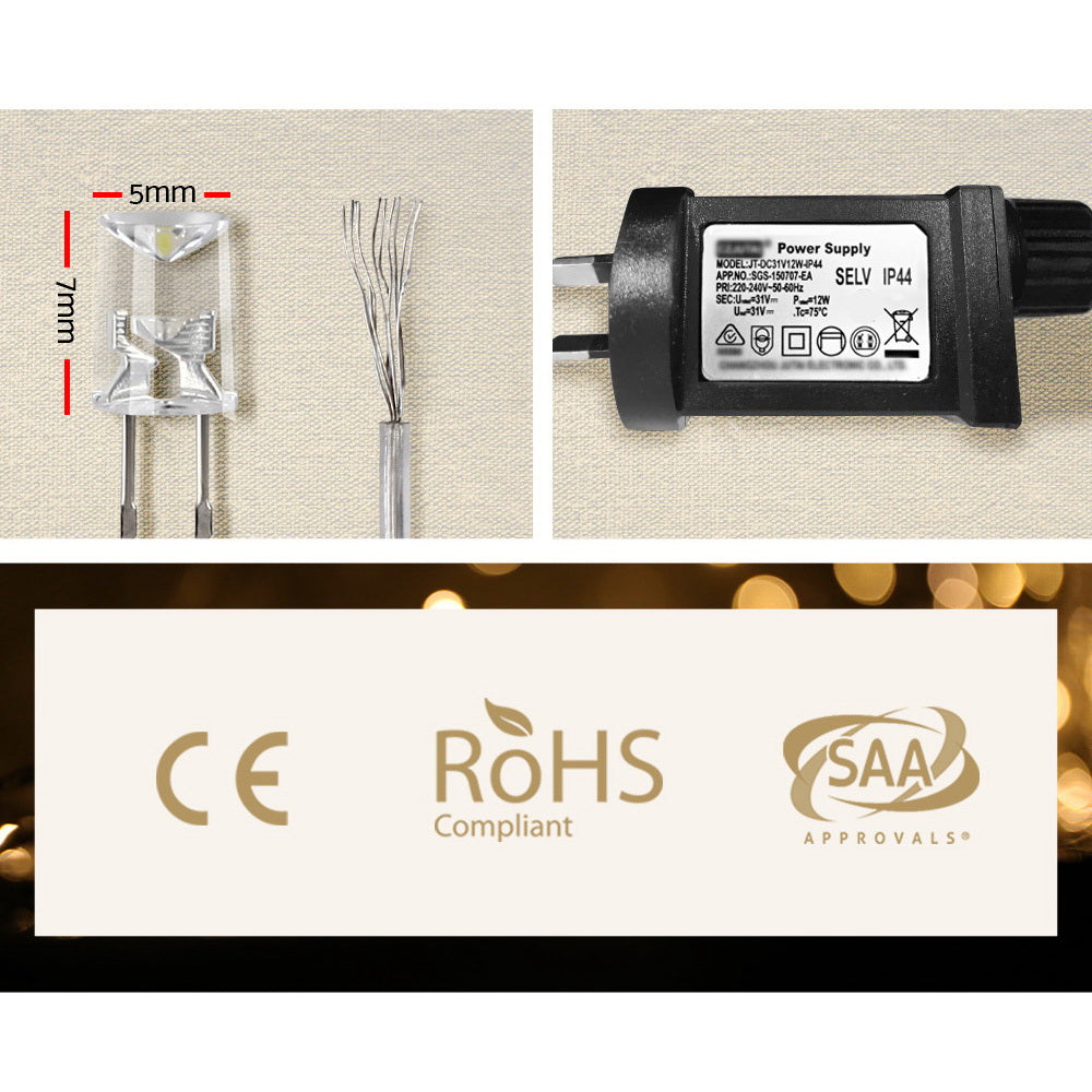3X6M Christmas Lights Curtain Light Warm White 600 LED