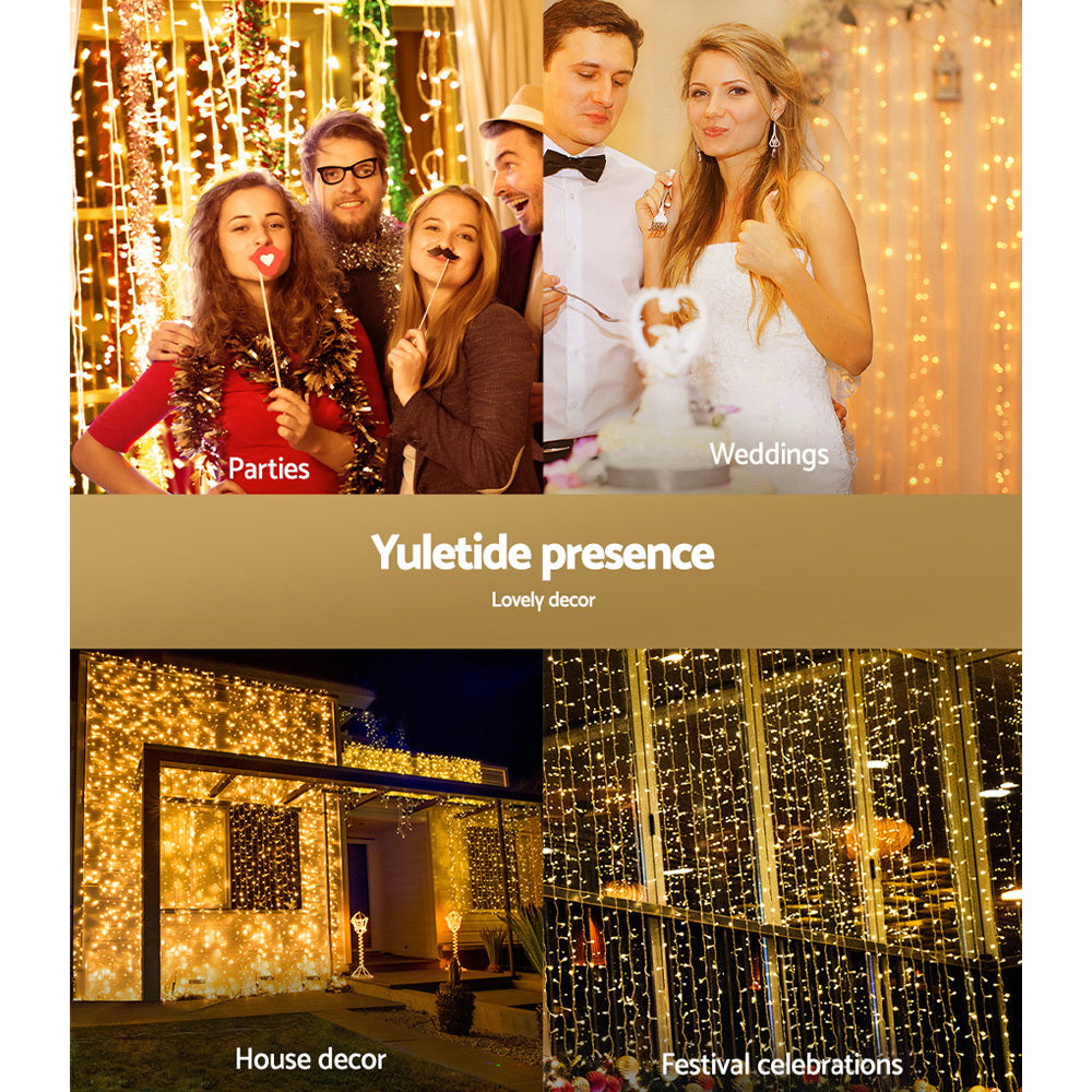 3X6M Christmas Lights Curtain Light Warm White 600 LED