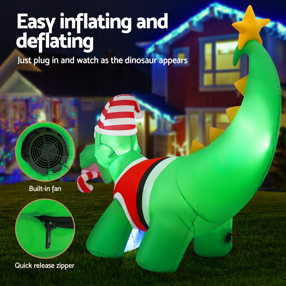 Christmas Inflatable Dinosaur 1.86M Height LED Decorations Illuminated