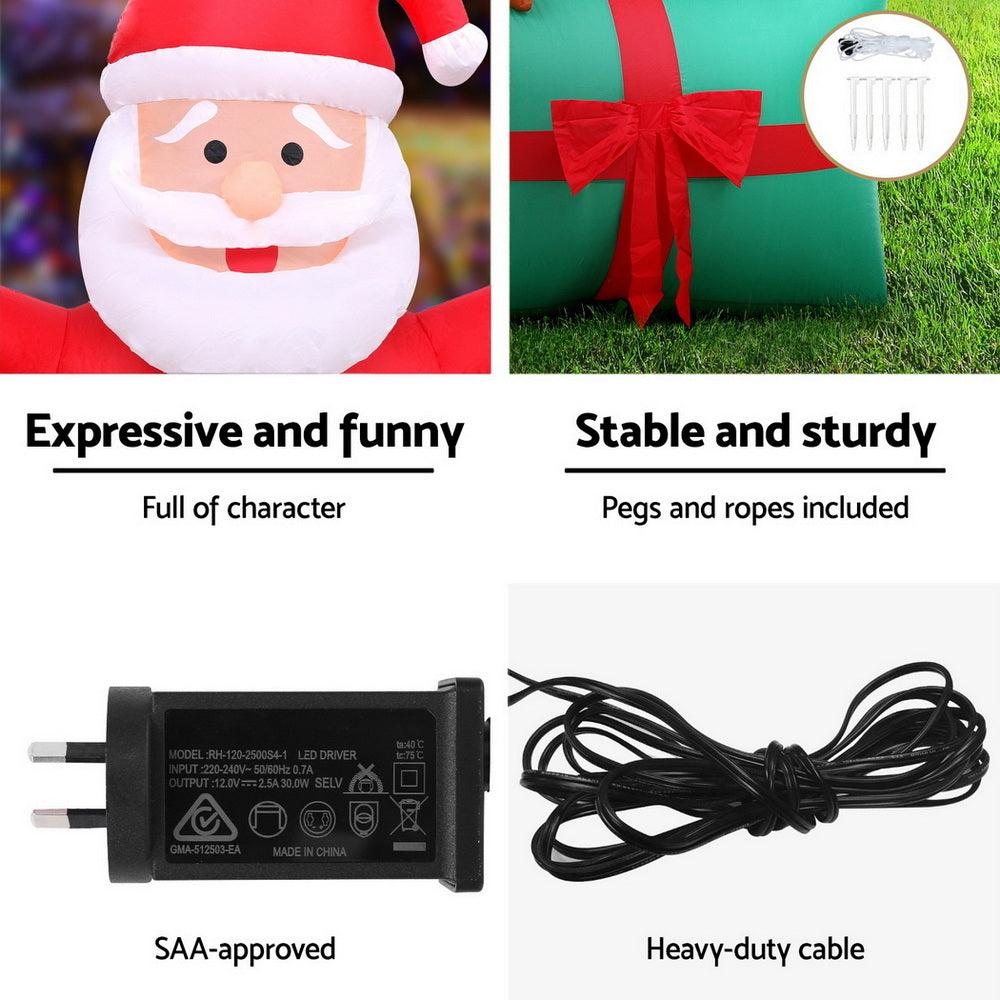 Christmas Inflatable Santa in Ballon 2.8M Height LED Decorations Illuminated