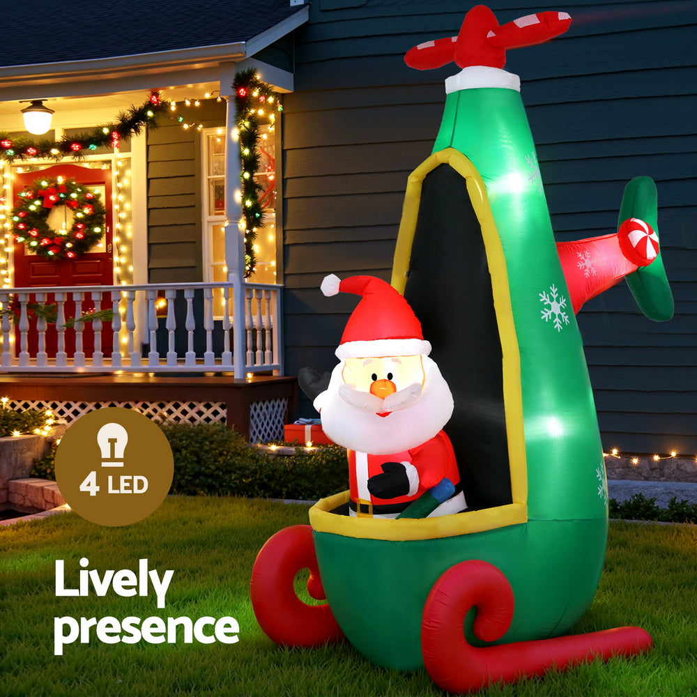Christmas Inflatable Santa in Helicopter 2.55M Height LED Illuminated Decorations