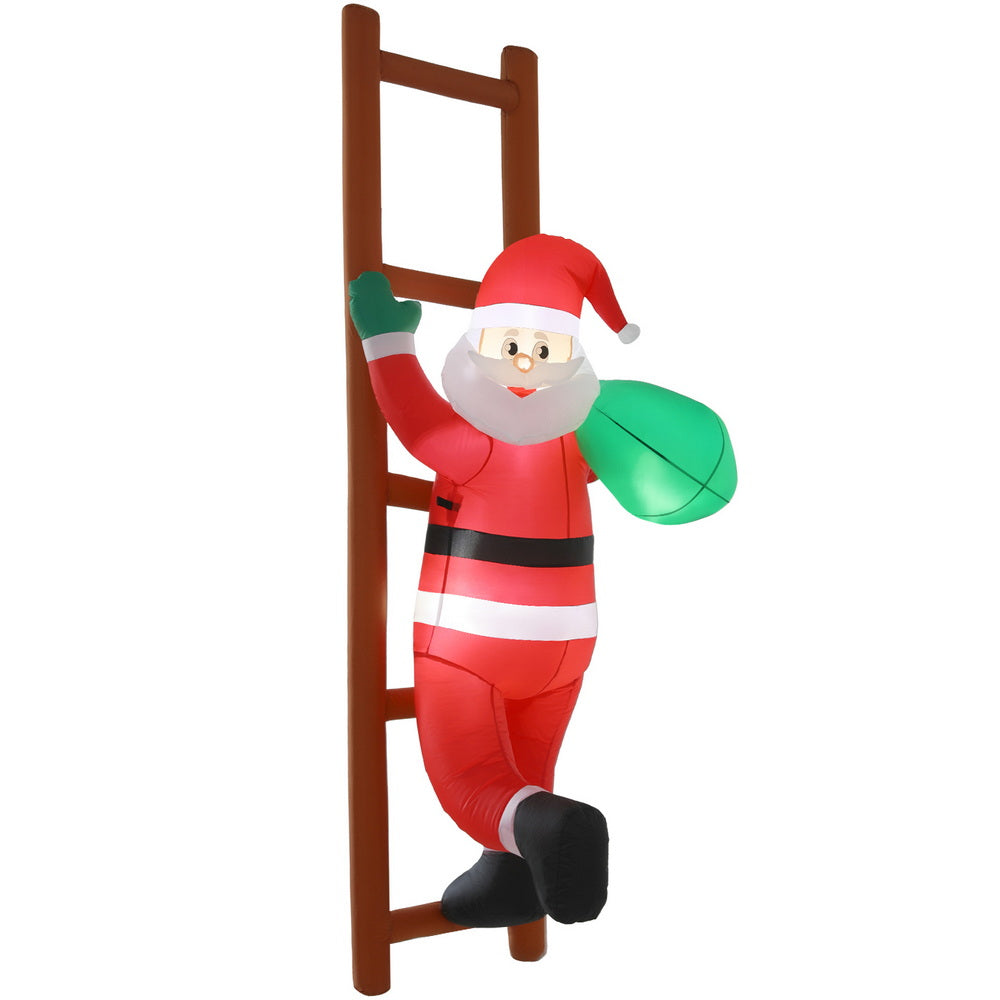 Christmas Inflatable Santa Climbing Ladder 2.45M Height LED Decorations Illuminated