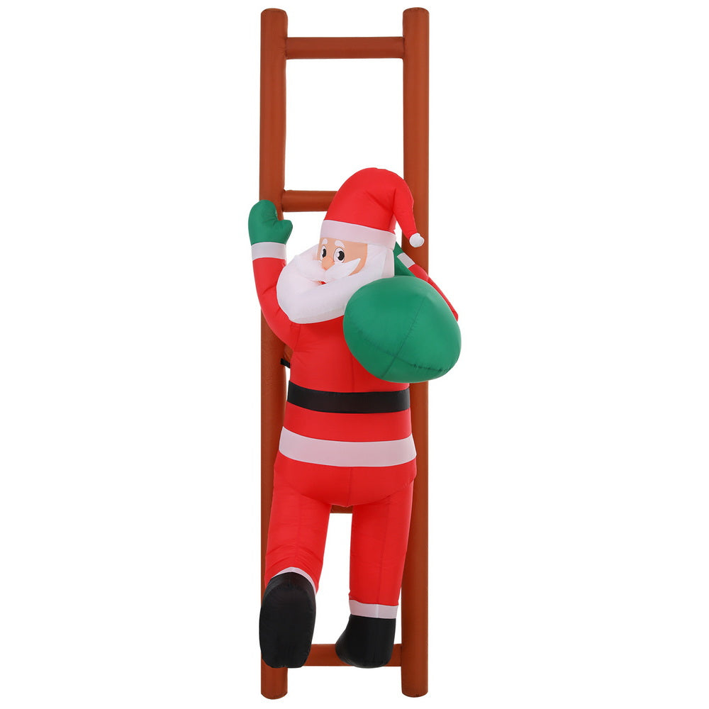 Christmas Inflatable Santa Climbing Ladder 2.45M Height LED Decorations Illuminated