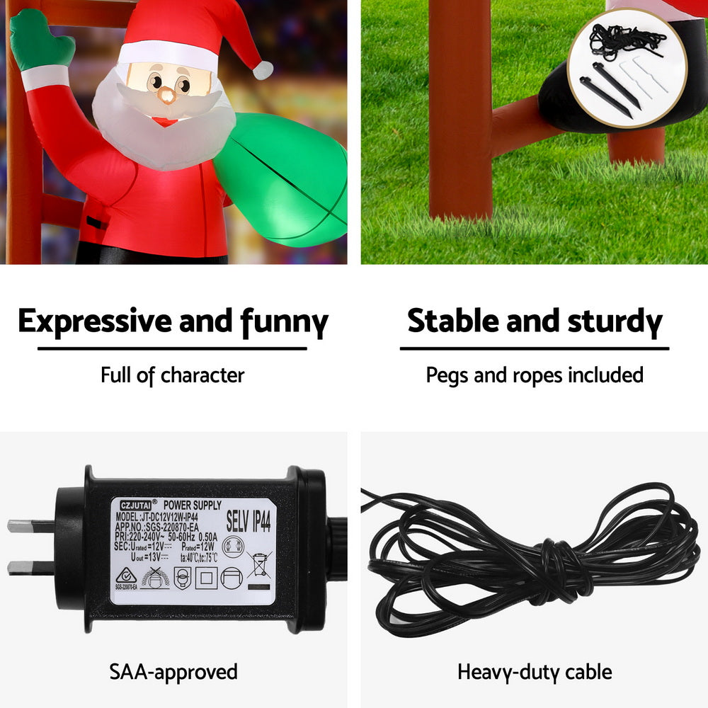 Christmas Inflatable Santa Climbing Ladder 2.45M Height LED Decorations Illuminated