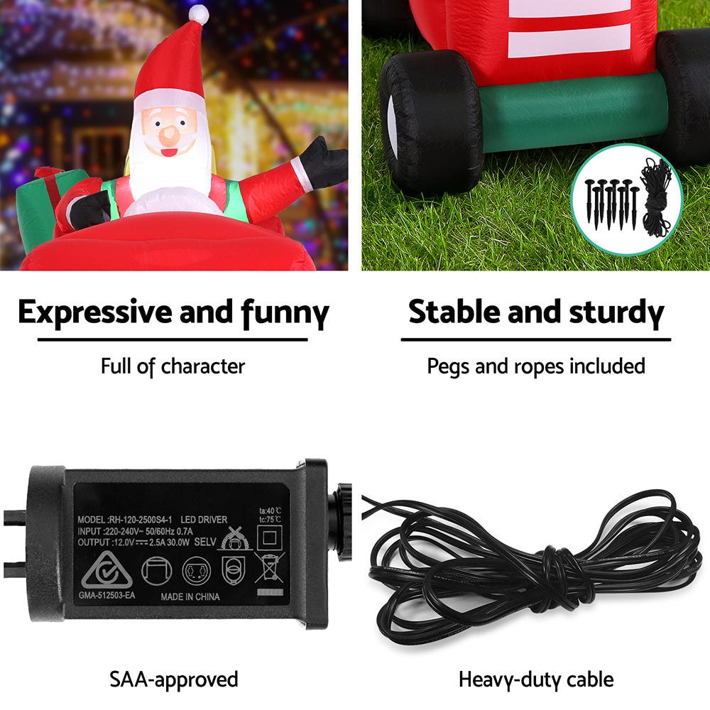 Christmas Inflatable Santa Truck 2.6M Length LED Decorations Illuminated