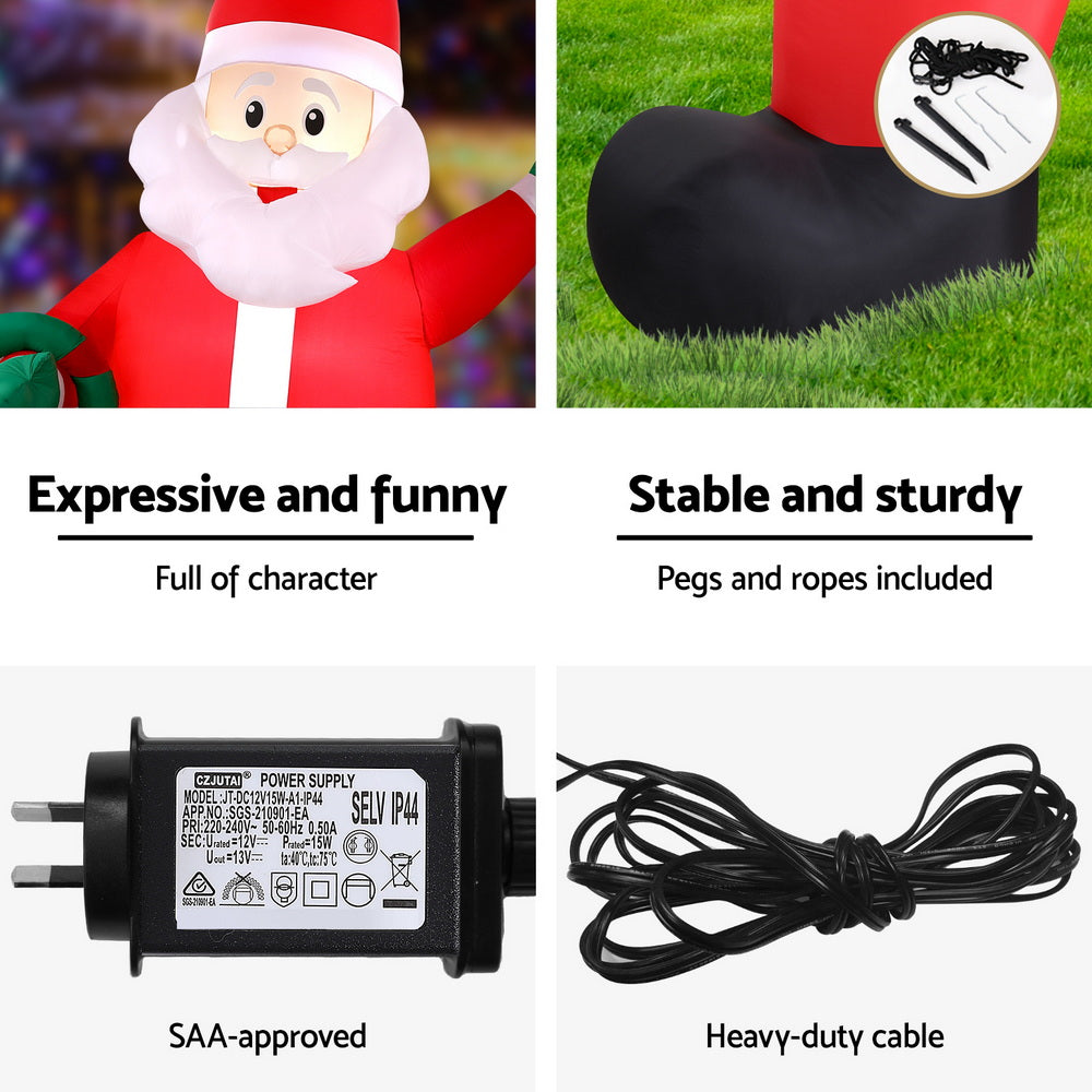 Christmas Inflatable Giant Santa 3.8M Height LED Illuminated Decorations