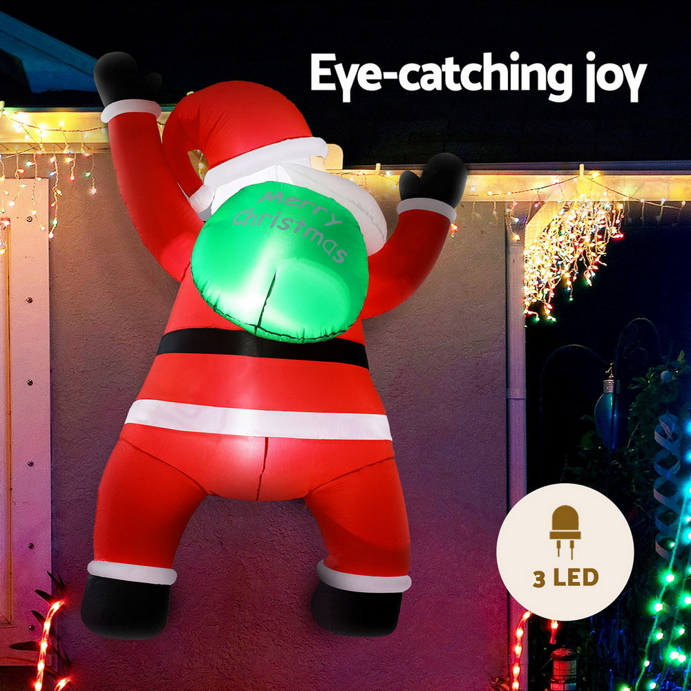 Christmas Inflatable Santa Climbing LED Illuminated Decorations 1.9M