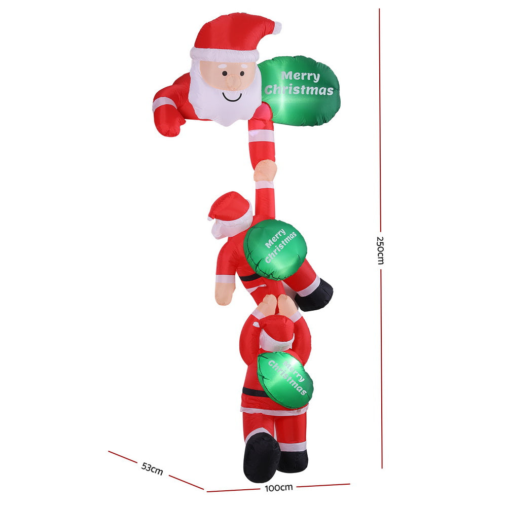 Christmas Inflatable Climbing Santa 2.5M Height LED Decorations Illuminated