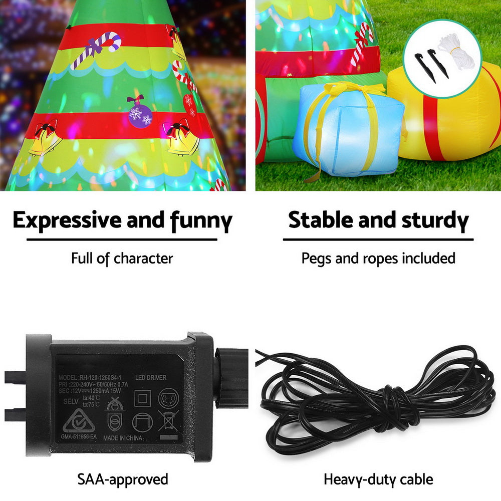 Christmas Inflatable Gift Tree 2.2M Height Flashing Light Decorations Illuminated