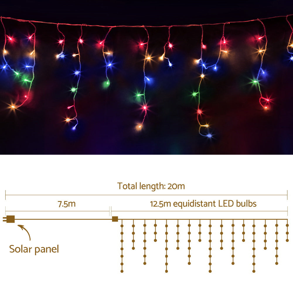 12.5M Christmas Lights Solar Icicle String Light Multi Colour