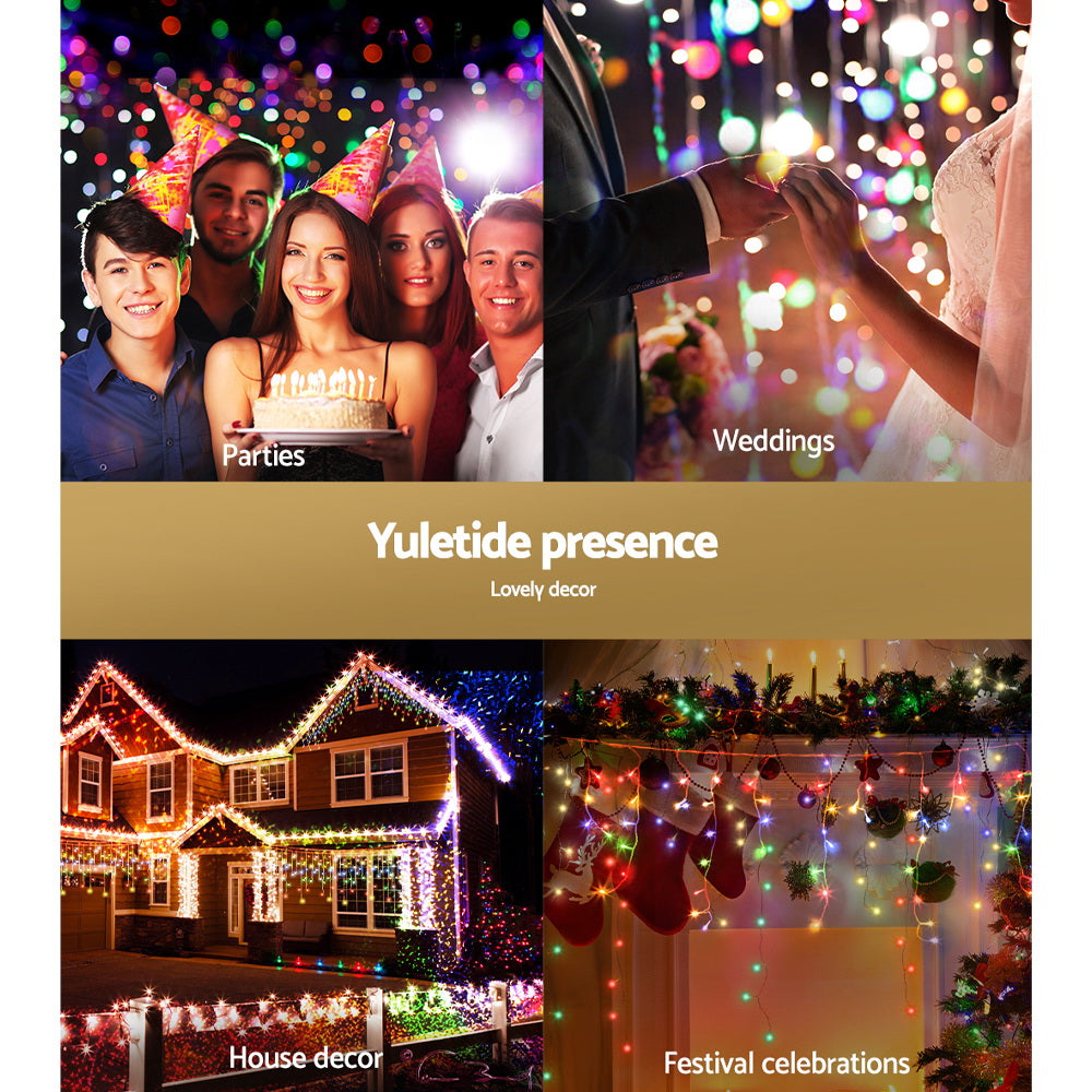 12.5M Christmas Lights Solar Icicle String Light Multi Colour