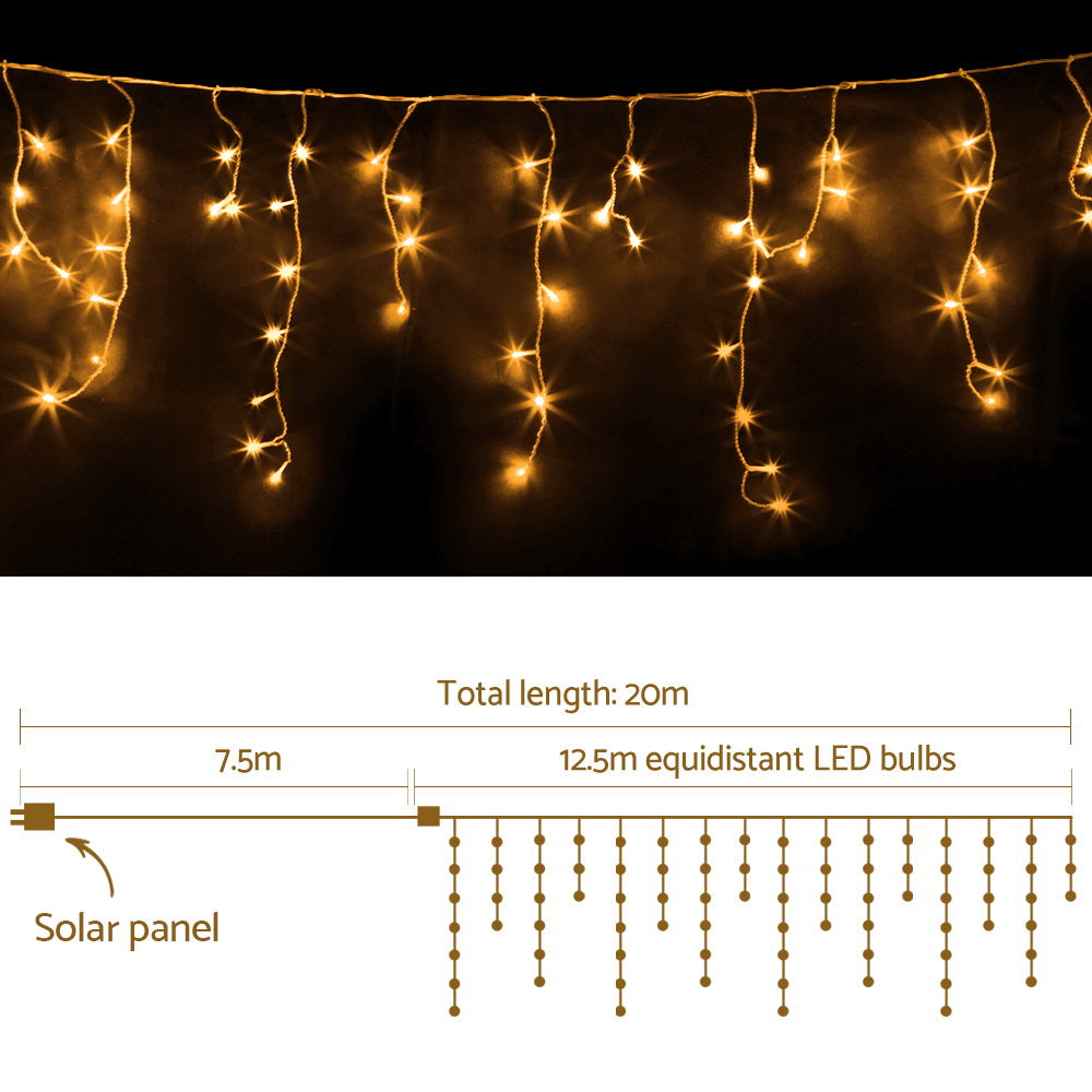 12.5M Christmas Lights Solar Icicle String Light Warm White