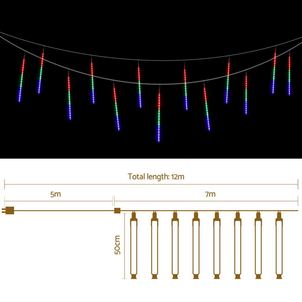 7M Christmas Lights Shower Light 288 LED Icicle Falling Metor