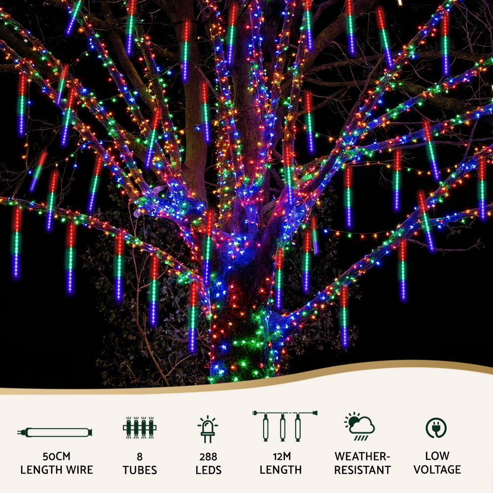 7M Christmas Lights Shower Light 288 LED Icicle Falling Metor
