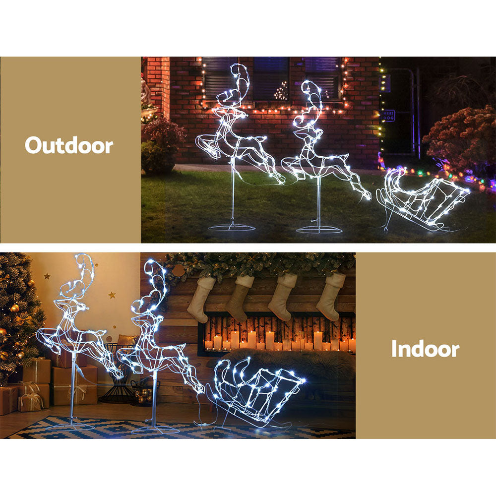1X Christmas Lights Reindeer Sleigh 120 LED Decorations
