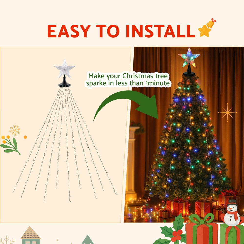 2.5M Christmas Lights Waterfall String Light 300 LED Star Topper
