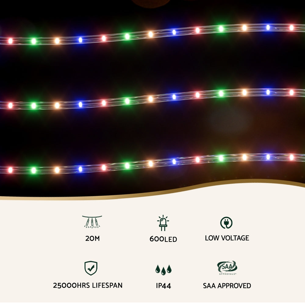 20M Christmas Lights String Rope Light Decorations 600 LED Colorful