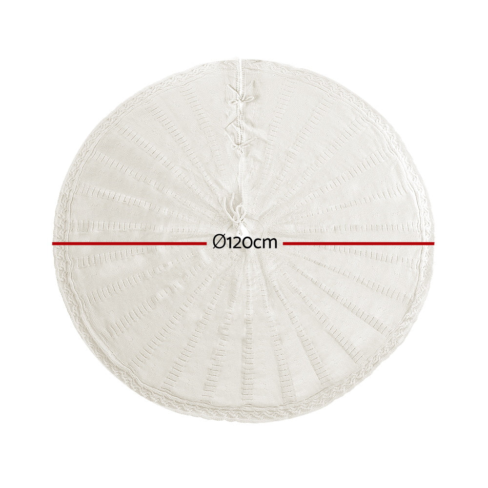 Christmas Tree Skirt 120cm Knitted Xmas Tree Ornaments Decor Beige