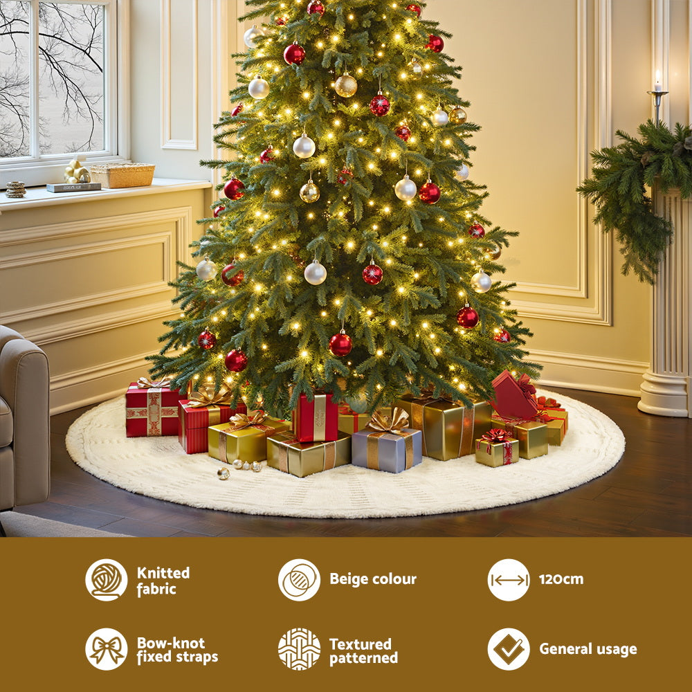Christmas Tree Skirt 120cm Knitted Xmas Tree Ornaments Decor Beige