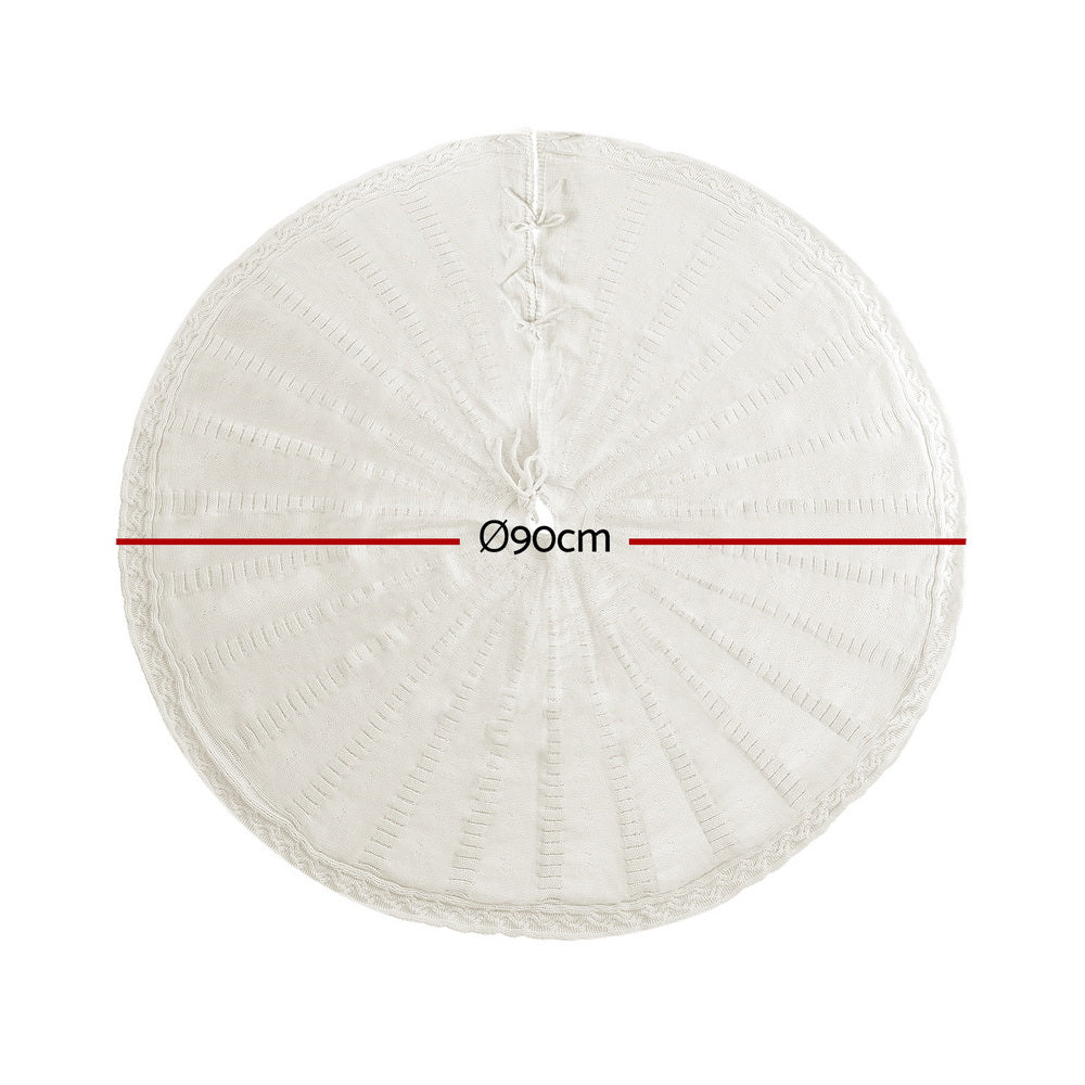 Christmas Tree Skirt 90cm Knitted Fabric Xmas Ornament Decor Beige