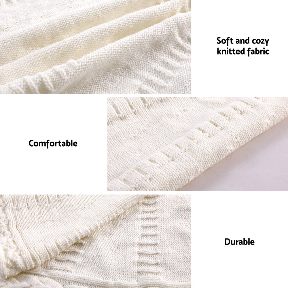 Christmas Tree Skirt 90cm Knitted Fabric Xmas Ornament Decor Beige