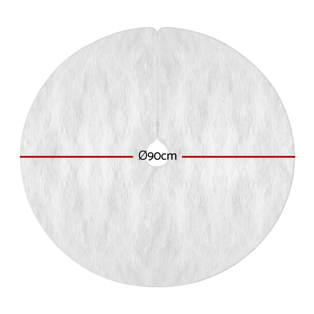 Christmas Tree Skirt 90cm Plush Xmas Fluffy Ornaments Decor White