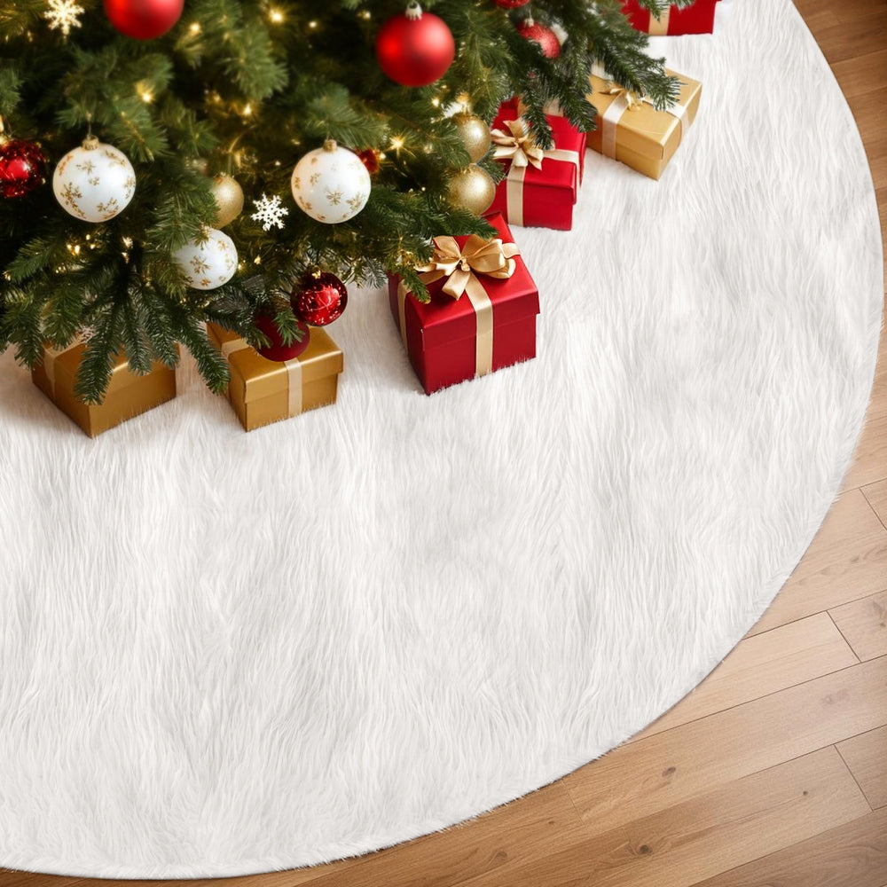 Christmas Tree Skirt 90cm Plush Xmas Fluffy Ornaments Decor White