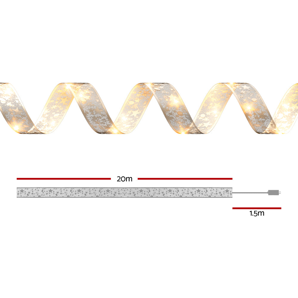 20M Christmas Lights Ribbon Fairy Light 200 LED Warm