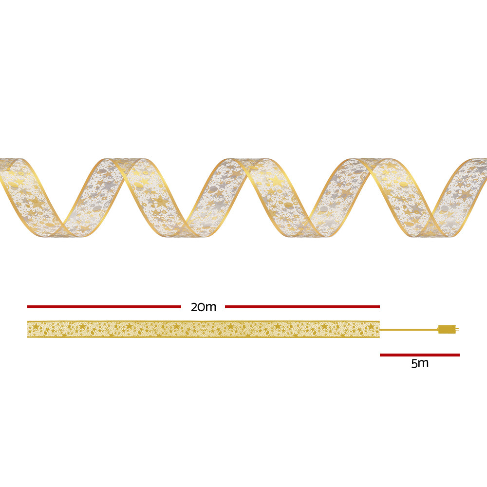 20M Christmas Lights Fairy Ribbon Light 200 LED Xmas Decor Golden